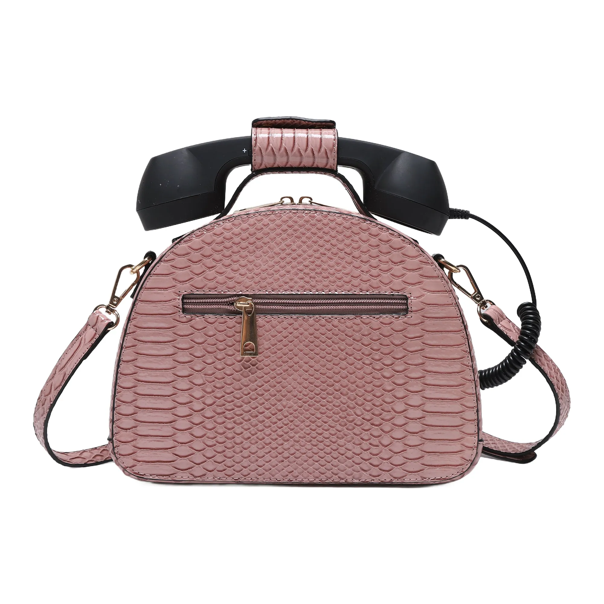 A subtle three-dimensional telephone landline crossbody bag