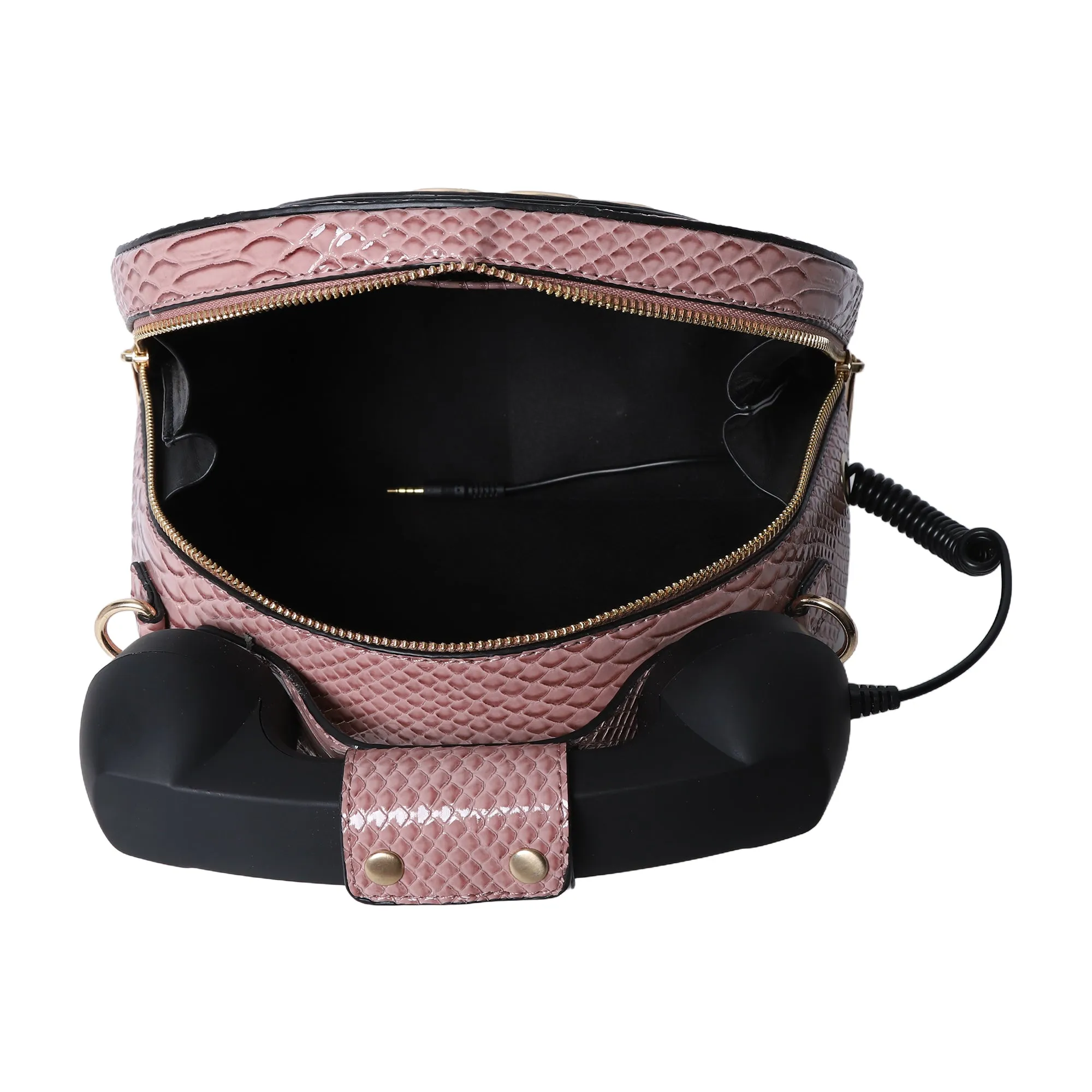 A subtle three-dimensional telephone landline crossbody bag