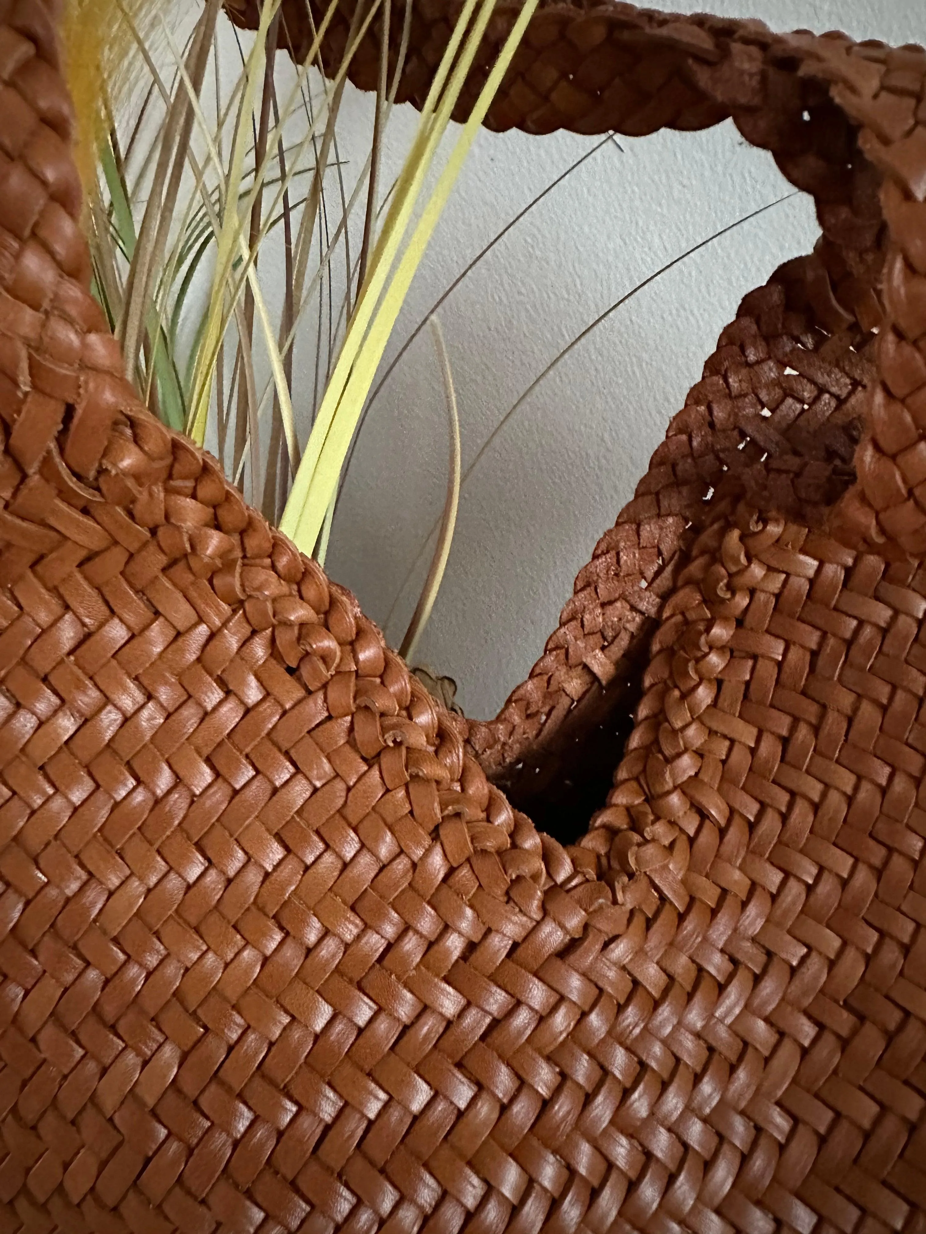 Large Italy Leather interwoven Hobo Tote Bag, Full Grain Leather Triple Bamboo Bag, Summer Beach Bag, Handcrafted Designer Basket Bag