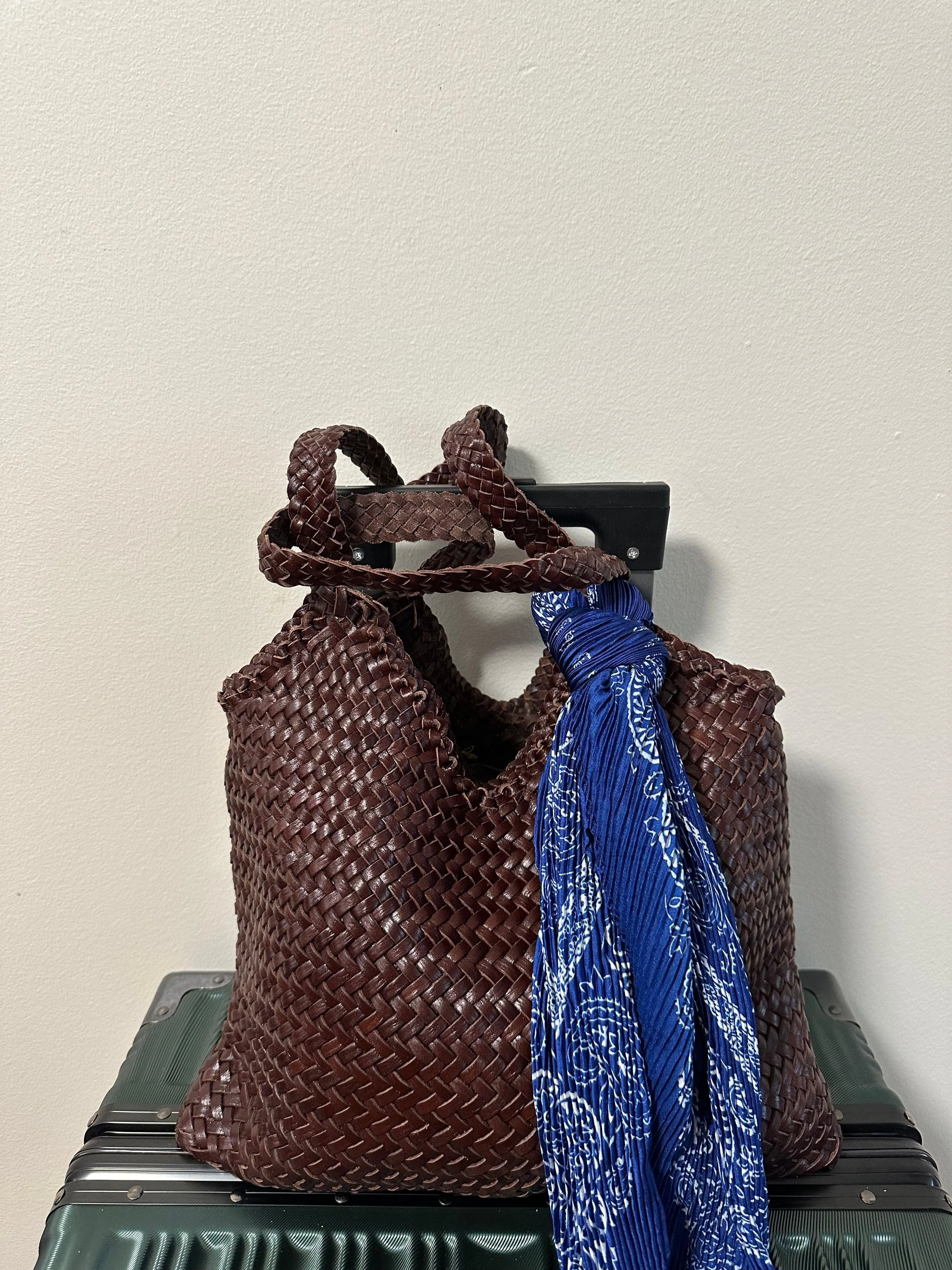 Large Italy Leather interwoven Hobo Tote Bag, Full Grain Leather Triple Bamboo Bag, Summer Beach Bag, Handcrafted Designer Basket Bag