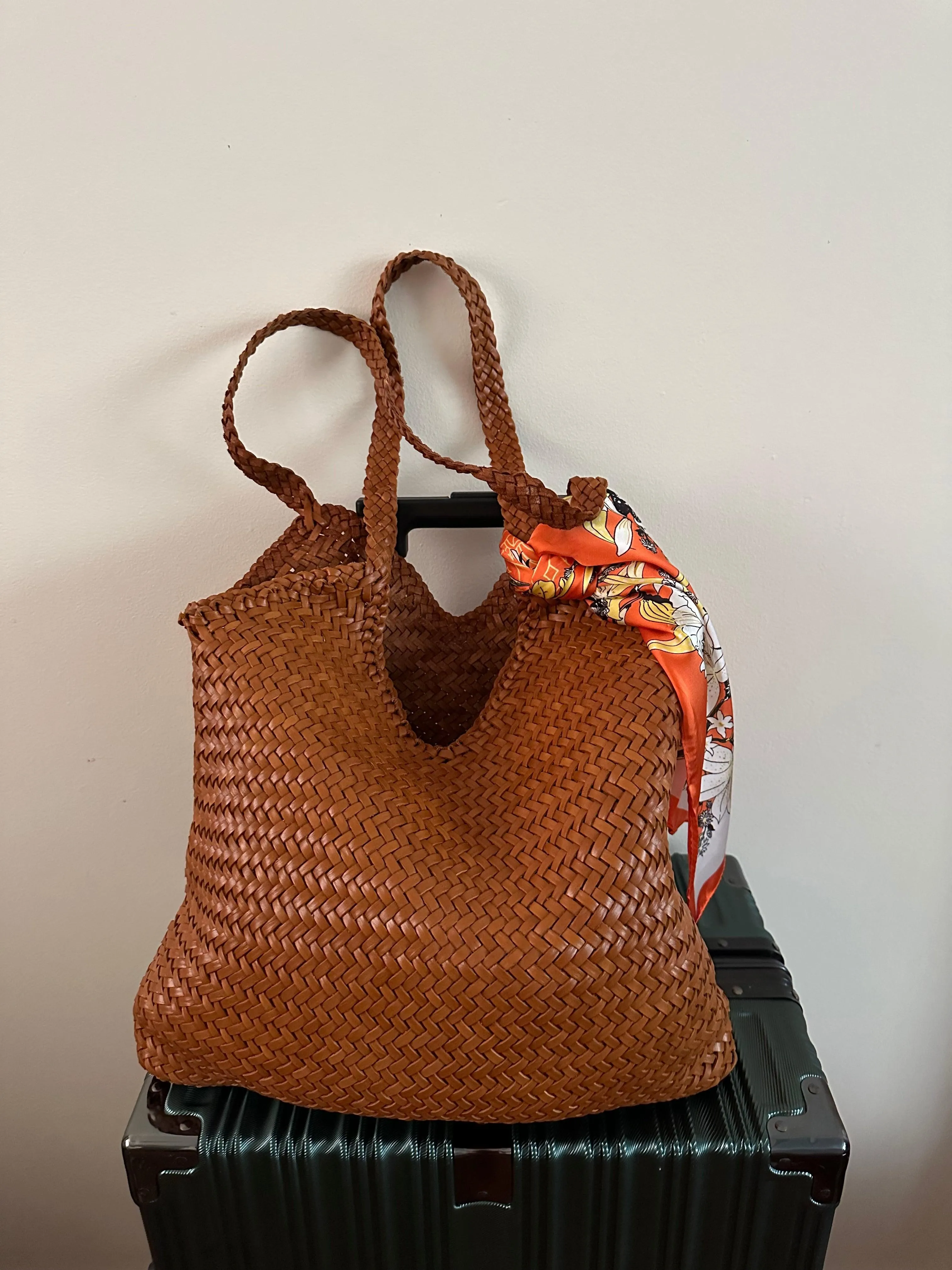 Large Italy Leather interwoven Hobo Tote Bag, Full Grain Leather Triple Bamboo Bag, Summer Beach Bag, Handcrafted Designer Basket Bag