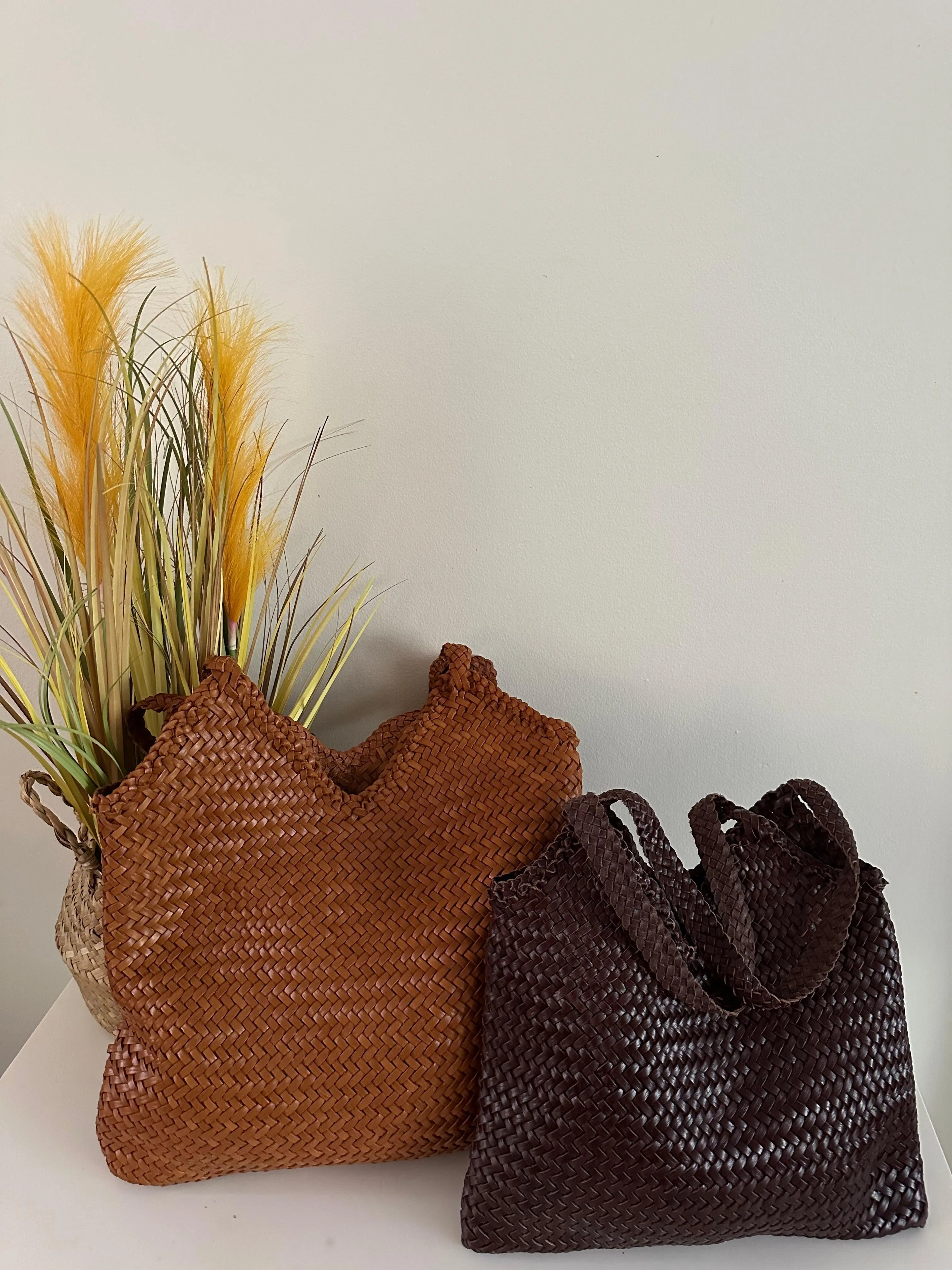 Large Italy Leather interwoven Hobo Tote Bag, Full Grain Leather Triple Bamboo Bag, Summer Beach Bag, Handcrafted Designer Basket Bag