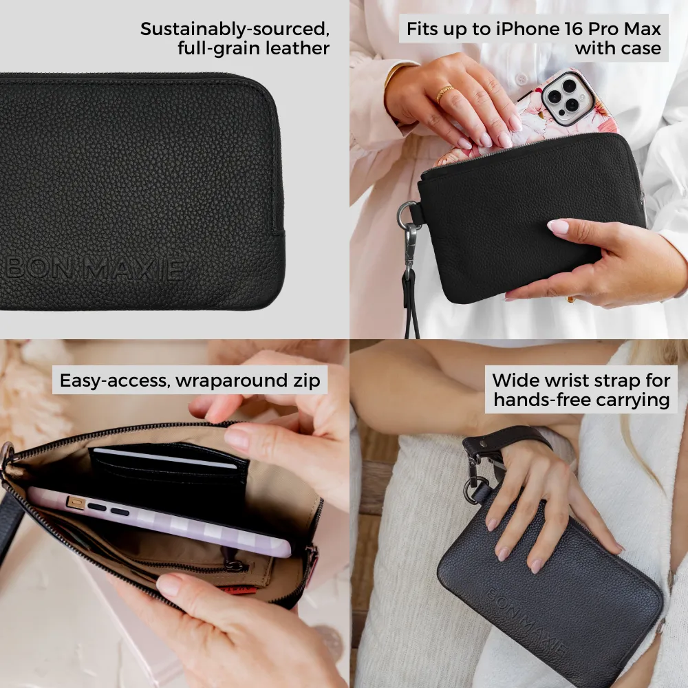 Leather Phone Wallet Pouch -- Milk Tea